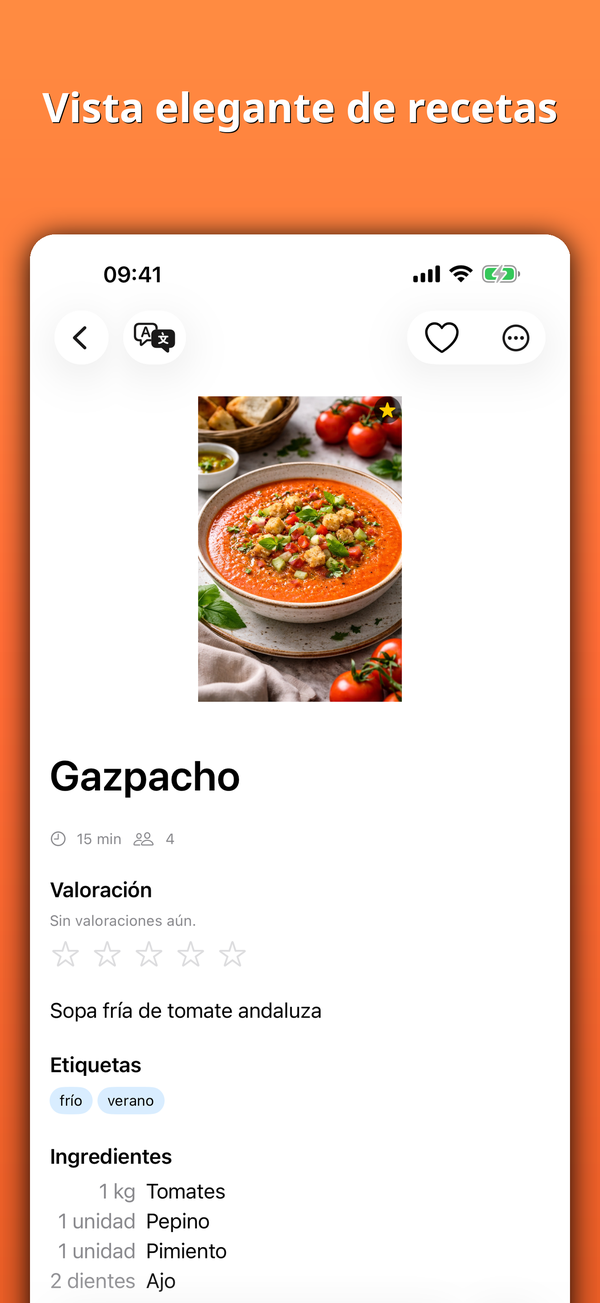 Vista elegante de recetas
